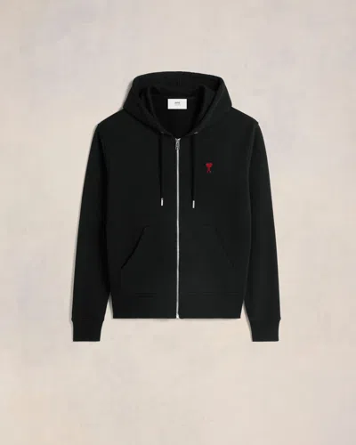 AMI ALEXANDRE MATTIUSSI BLACK COTTON AMI DE COEUR ZIPPED HOODIE BLACK