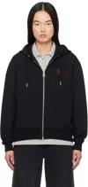 Ami Alexandre Mattiussi Ami Paris De Coeur Zip-up Hoodie In Black/001