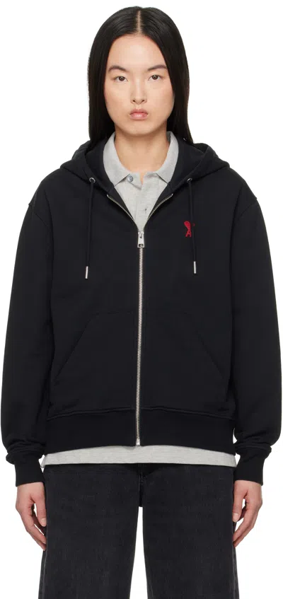 AMI ALEXANDRE MATTIUSSI BLACK COTTON AMI DE COEUR ZIPPED HOODIE
