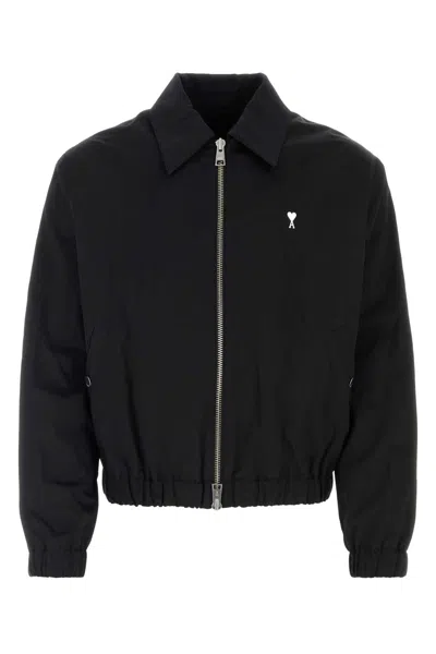 Ami Alexandre Mattiussi Cotton Bomber Jacket With Elasticated Cuffs And Hem In Black