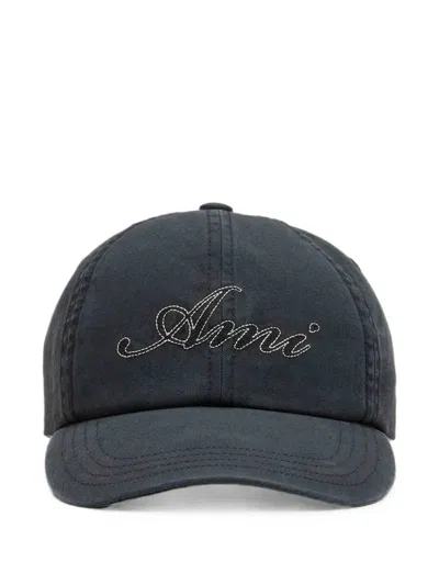 Ami Alexandre Mattiussi Black Cotton Cap With Ami Paris Emboirery In White