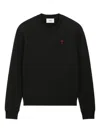 Ami Alexandre Mattiussi Merino Wool Round Neck Sweater With Heart Detail In Black