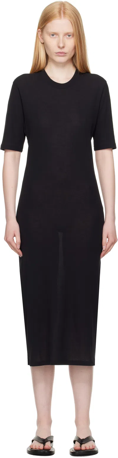 Ami Alexandre Mattiussi Black Cotton Short Sleeve Maxi Dress