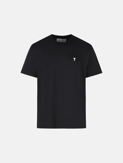 Ami Alexandre Mattiussi Classic Black Cotton T-shirt With Ribbed Crew Neck In Multi