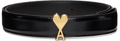 Ami Alexandre Mattiussi Black Cow Leather Ami De Coeur Buckle Belt