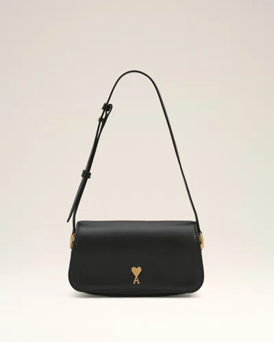Ami Alexandre Mattiussi Rectangular Smooth Gold-emblem Silk-nylon Shoulder Bag In Black