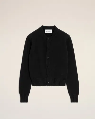 Ami Alexandre Mattiussi Black Crewneck Cashmere Cardigan With Ami De Coeur Black In Multi