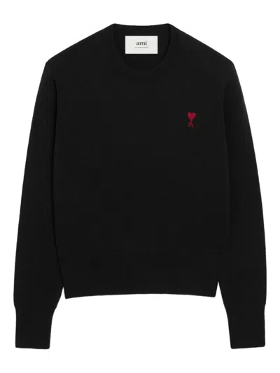 AMI ALEXANDRE MATTIUSSI BLACK CREWNECK LOGO SWEATER