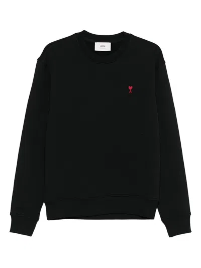 AMI ALEXANDRE MATTIUSSI BLACK CREWNECK LOGO SWEATSHIRT