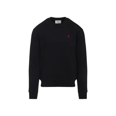 Ami Alexandre Mattiussi Ami Paris Men Black Crewneck Sweater With Adc Embroidery On The Front In Wool Blend Man In Multi