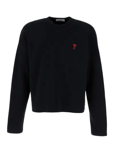 Ami Alexandre Mattiussi Black Crewneck Sweatshirt With Adc Embroidery In Cotton Blend Man