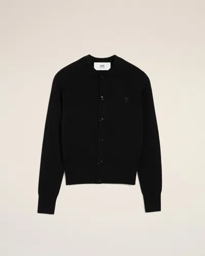 Ami Alexandre Mattiussi Black Crewneck Wool Cardigan With Ami De Coeur Black