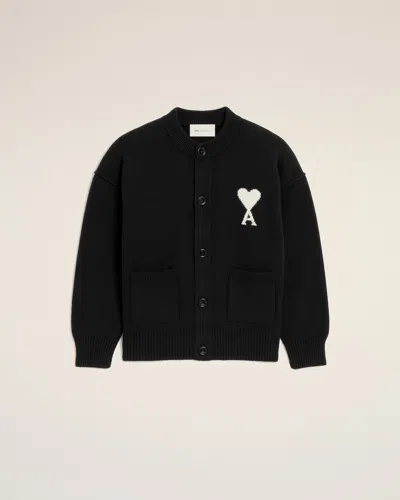 Ami Alexandre Mattiussi Black Crewneck Wool Cardigan With Ami De Coeur Black