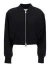 AMI ALEXANDRE MATTIUSSI BLACK CROP BOMBER JACKET WITH LOGO PATCH IN WOOL BLEND WOMAN