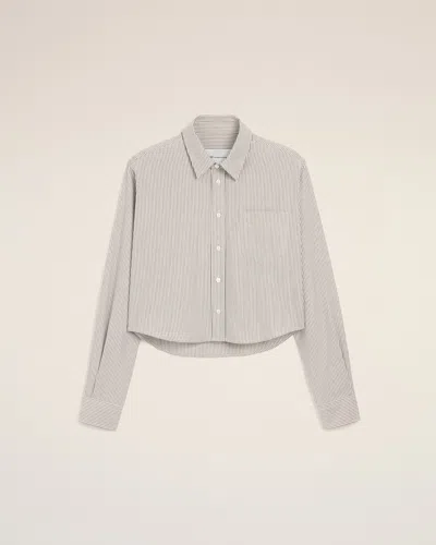 Ami Alexandre Mattiussi Black Cropped Striped Cotton Shirt With Embossed Ami De Coeur Black In Gray