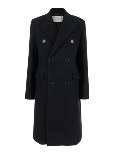 AMI ALEXANDRE MATTIUSSI BLACK DOUBLE-BREASTED COAT