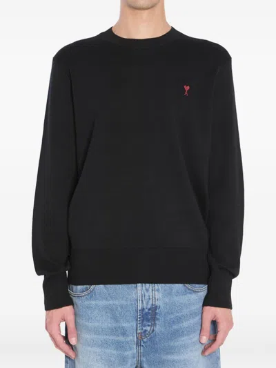 AMI ALEXANDRE MATTIUSSI BLACK EMBROIDERED LOGO SWEATER