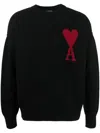 Ami Alexandre Mattiussi Relaxed Fit Black Wool Turtleneck Sweater With Graphic Heart Motif In Black