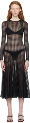 Ami Alexandre Mattiussi Checked Semi-sheer Midi Dress In 001 Noir