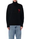 Ami Alexandre Mattiussi Ami Paris Funnel-neck Sweater With Heart Intarsia Design In Black