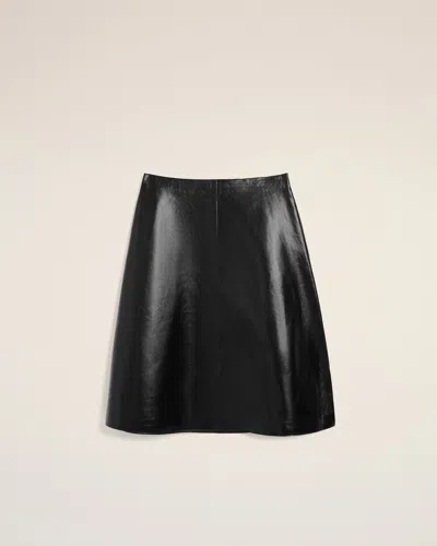 Ami Alexandre Mattiussi Black Lamb Leather Midi Trapeze Skirt Black