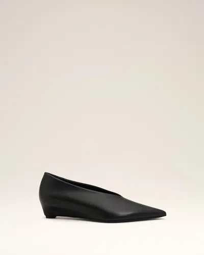 Ami Alexandre Mattiussi Black Lamb Leather Pointed Toe Wedge Pump Black