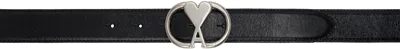 Ami Alexandre Mattiussi Black Leather Ami De Coeur Belt In 0014 Black/vibrated