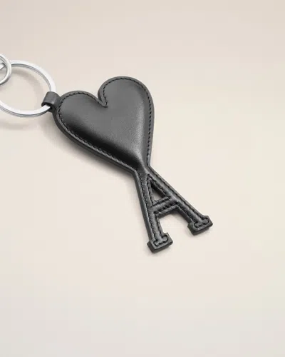 Ami Alexandre Mattiussi Black Leather Ami De Coeur Keyring Black