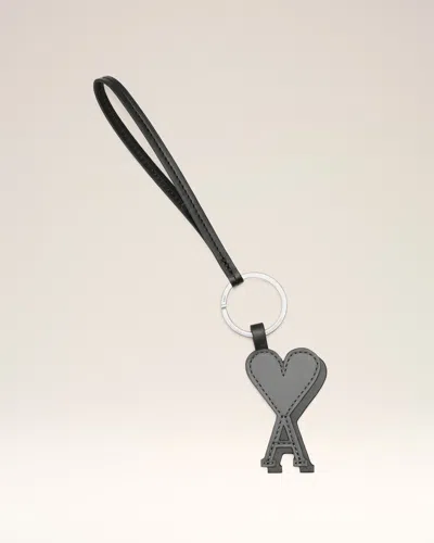 Ami Alexandre Mattiussi Black Leather Ami De Coeur Keyring Black