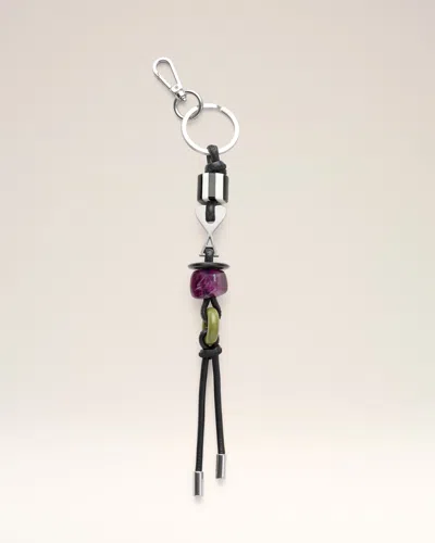 Ami Alexandre Mattiussi Black Leather And Metal Ami De Coeur Pearls Keyring Black In Multi