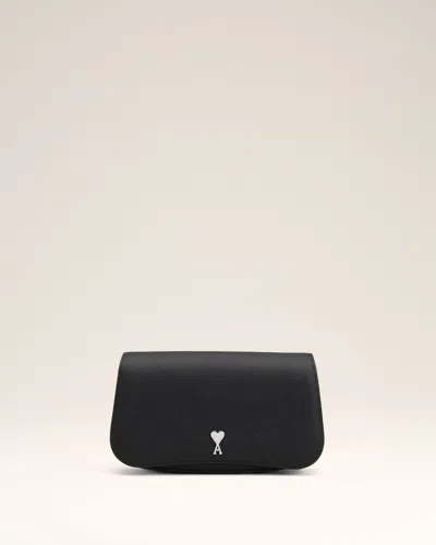 Ami Alexandre Mattiussi Black Leather Crossbody Paris Paris Bag Black In Black/vibrated Silver