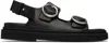 Ami Alexandre Mattiussi Black Leather Fussbet Midi Sandals In 001 Wool Gabardine B