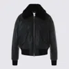 Ami Alexandre Mattiussi Leather Bomber Jacket Shearling Collar In Black