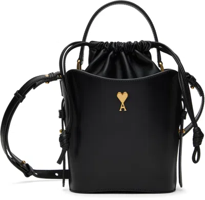 Ami Alexandre Mattiussi Black Leather Mini Paris Paris Bucket Bag In Wool Gabardine Black