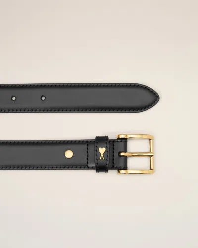 Ami Alexandre Mattiussi Black Leather Paris Paris Belt Black In Black/vibrated Brass