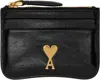 Ami Alexandre Mattiussi Black Leather Paris Paris Zipped Card Holder In Wool Gabardine Black