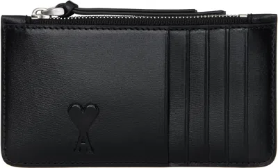 Ami Alexandre Mattiussi Black Leather Zipped Card Holder In 001 Black