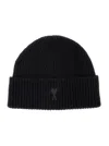 Ami Alexandre Mattiussi Ami Paris Men Black Ribbed Knit Beanie With Logo Embroidery On The Front In Wool Man In Black