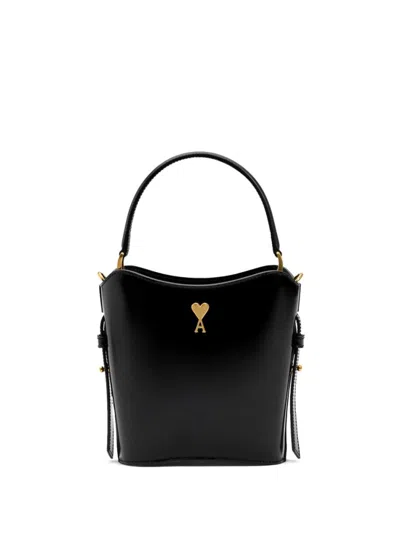 AMI ALEXANDRE MATTIUSSI BLACK LOGO MINI BUCKET BAG