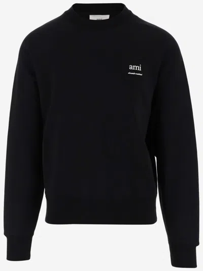AMI ALEXANDRE MATTIUSSI BLACK LOGO ORGANIC COTTON SWEATSHIRT