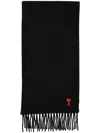 Ami Alexandre Mattiussi Ami Paris Ami Paris De Coeur Wool Scarf In Black