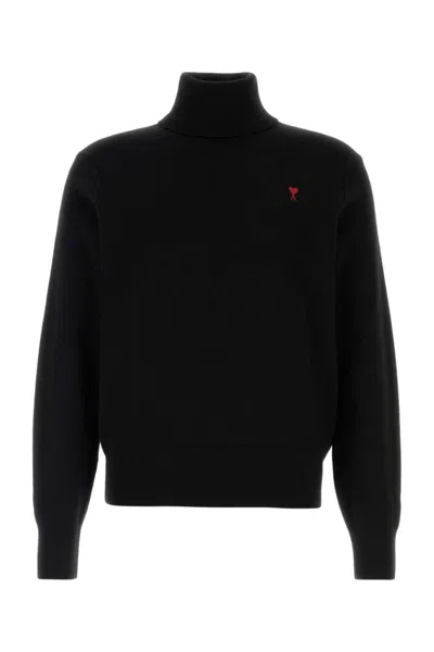 AMI ALEXANDRE MATTIUSSI BLACK LOGO TURTLENECK SWEATER