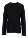 AMI ALEXANDRE MATTIUSSI BLACK LONG SLEEVE T-SHIRT WITH ADC EMBROIDERY IN COTTON