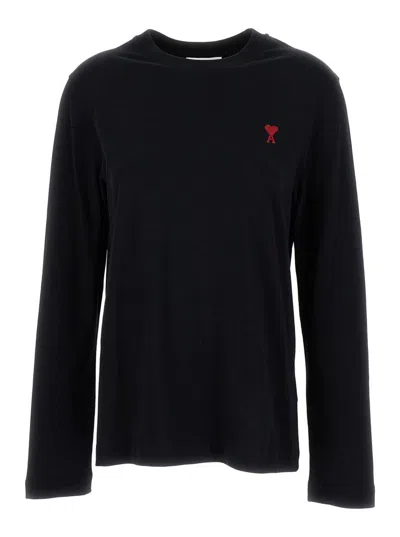 Ami Alexandre Mattiussi Black Long Sleeve T-shirt With Adc Embroidery In Cotton Woman