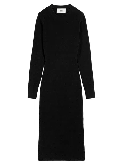 Ami Alexandre Mattiussi Lapel Long Sleeve Dress In Black