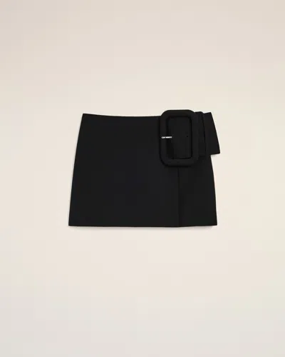 Ami Alexandre Mattiussi Black New Wool Big Buckle Belted Mini Skirt Black