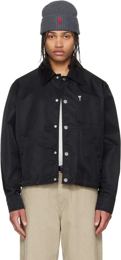 Ami Alexandre Mattiussi Black Nylon 'ami De Coeur' Stud Buttoned Jacket
