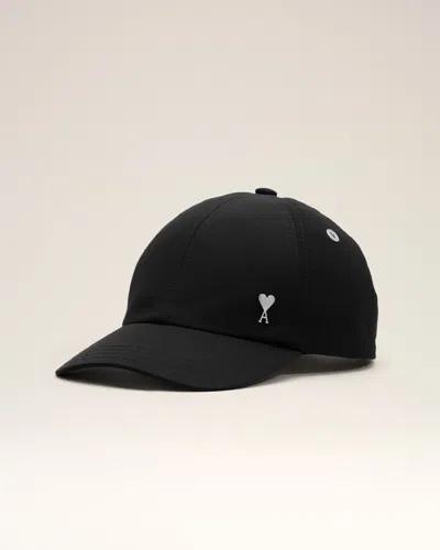 Ami Alexandre Mattiussi Black Nylon And Cotton Cap With Ami De Coeur Stud Black