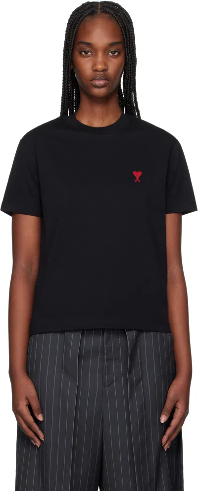 Ami Alexandre Mattiussi Black Organic Cotton Ami De Coeur T-shirt In Black/001