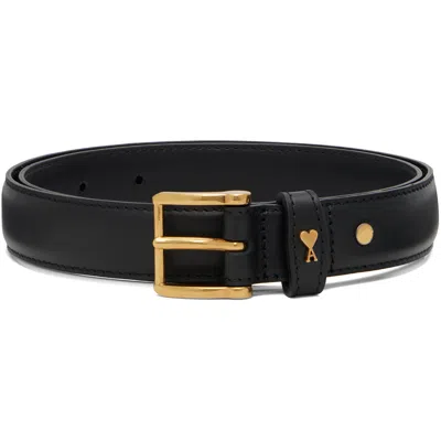 Ami Alexandre Mattiussi Black Paris Paris 25mm Belt In 0015noir/laiton Vibr